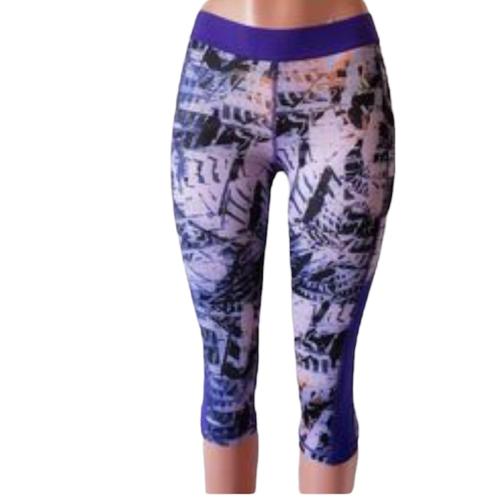 Adidas Purple Pattern Techfit Compression Capris Crop Legging Tights